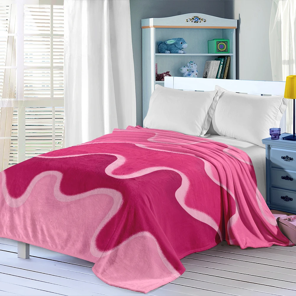 Pink Drip Waves Layered Flannel Blanket Perfect For Sofa Office Bed Travel Sleep Read Relax Camping Four Season Use