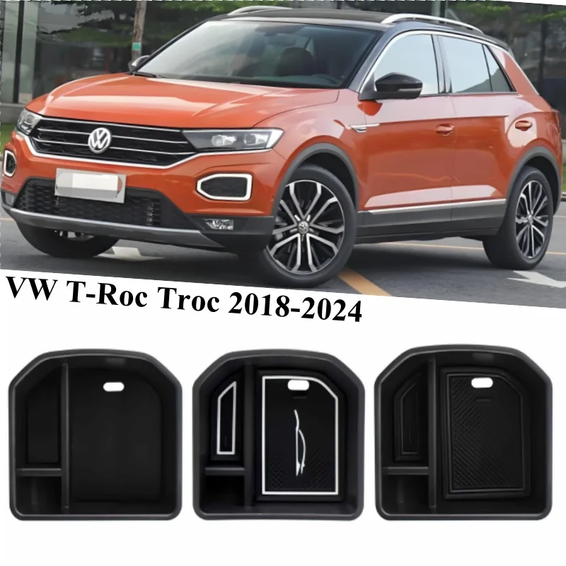 

Car Armrest Storage Box Tray for Volkswagen VW T-Roc Troc 2018 2019 2020 2021 2022 2023 2024 Center Box Accessories