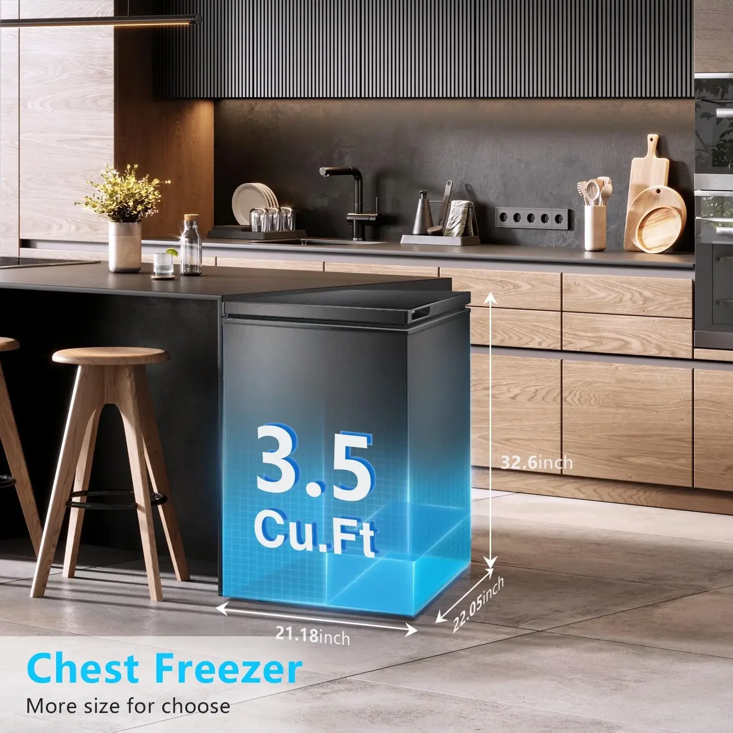 Chest Freezer 3.5 Cubic Feet with Removable Baskets and Defrost Water Drain, Deep Freezer, Adjustable Temperature, Energy Saving