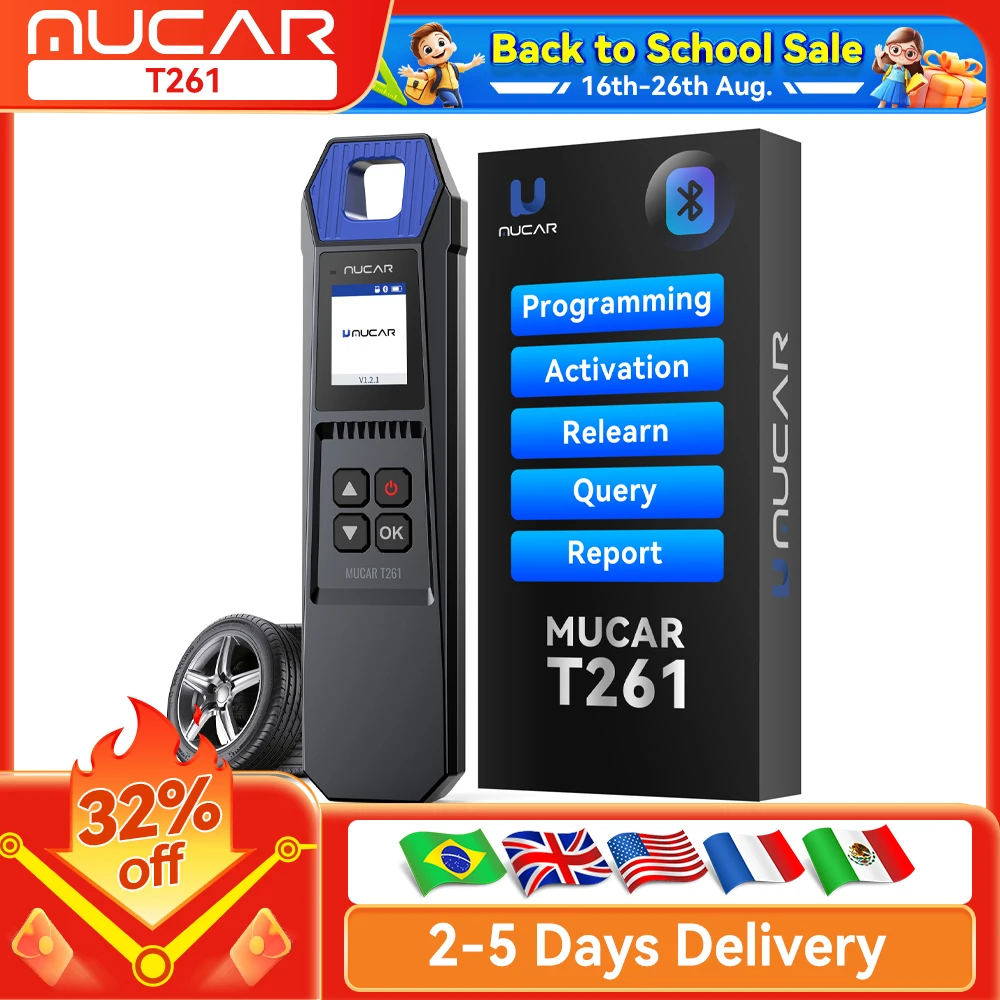 MUCAR T261 Car Tire Pressure Diagnosis Tools TPMS 315MHz/433MHz Sensor Activate Programming Relearn for Thinktool/689BT/892BT