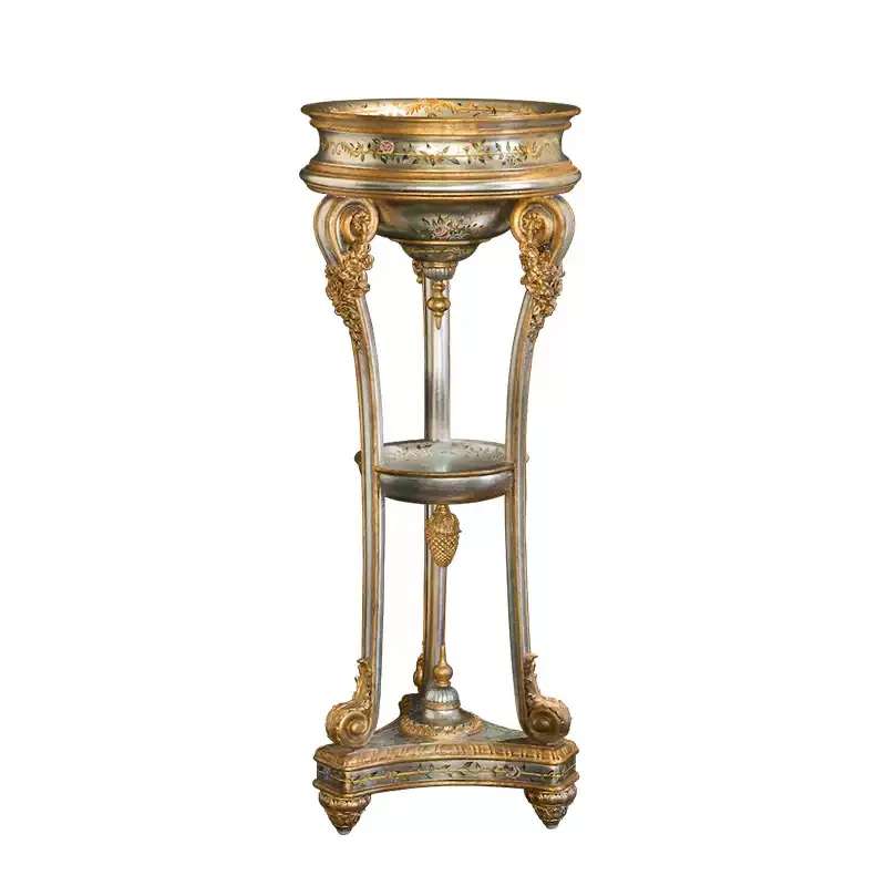 B European luxury full solid wood carving flower painted corner table, French living room flower stand display stand