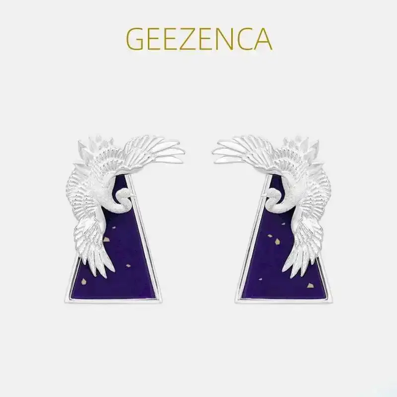 

Серьги GEEZENCA из серебра 925 пробы с лазуритом и изображением журавля, съемные, для женщин, в винтажном китайском стиле, с изображением птицы, шикарные.