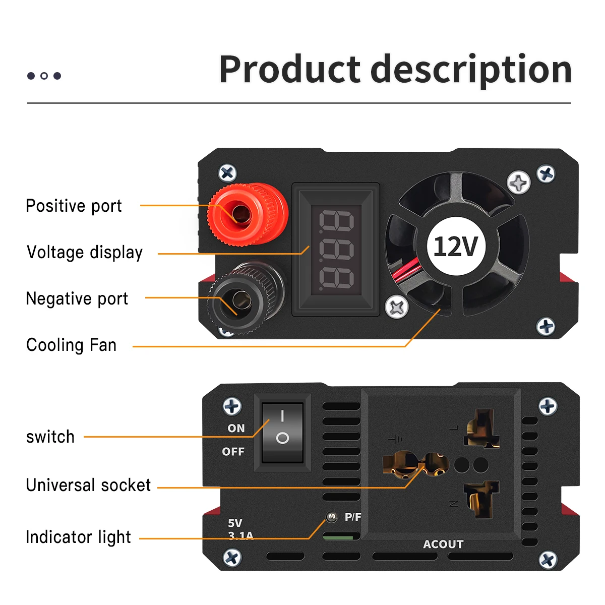 Modified Sine Wave Inverter DC 12V/24V to AC 110V/220V 3000W/4000W/5000W Portable Vehicle Power Converter Adapter Universal