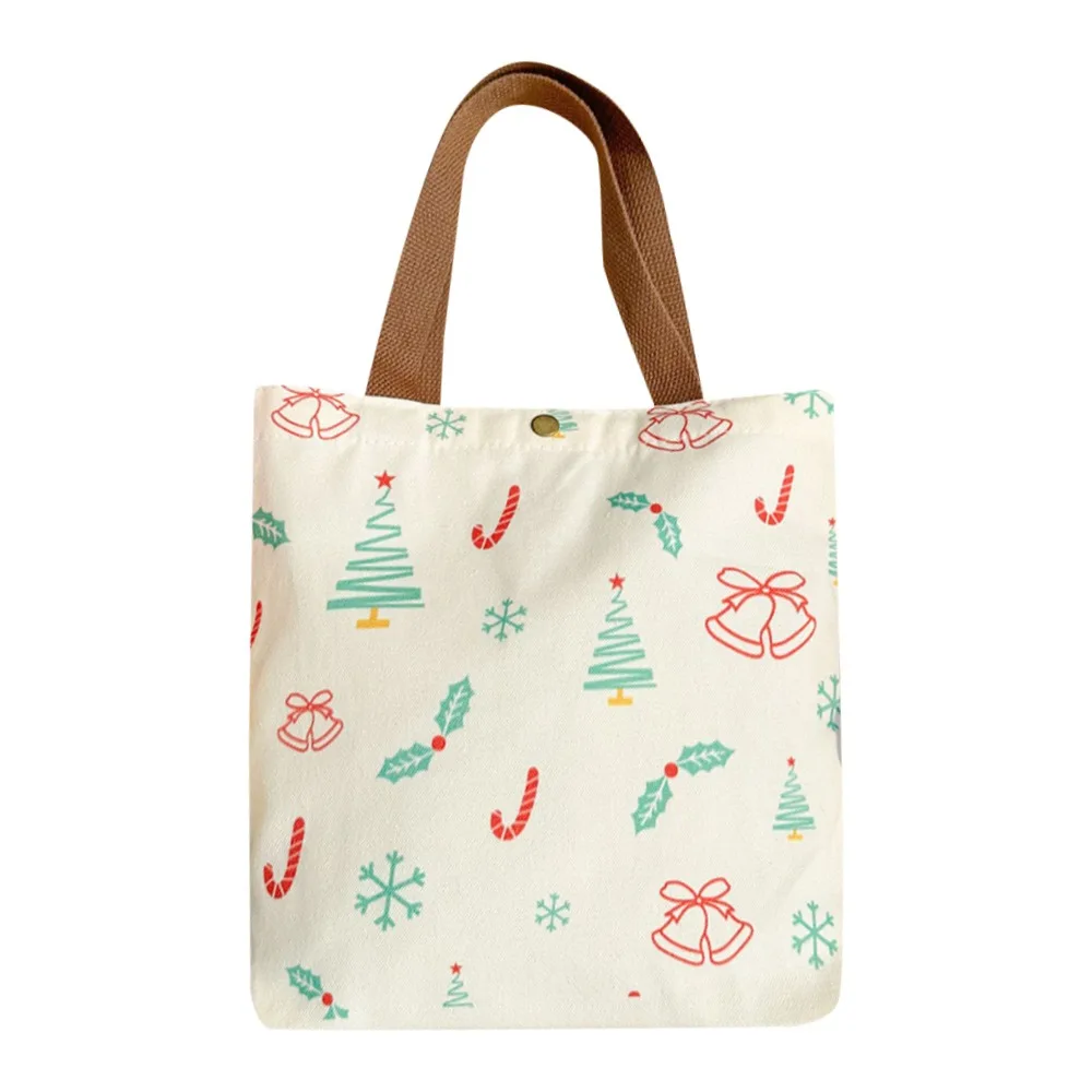 

Fashion Christmas Canvas Bag Large Capacity Cartoon Pattern Packaging Bag Casual Handbag