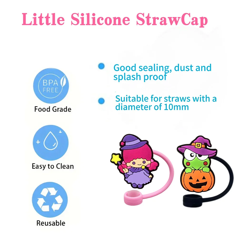 1-18pcs MINISO Sanrio halloween Straw Cover Cap 10MM Drink Straw Plug Reusable Fit Cup Accessories Straw Cap Charms Pendant Gift