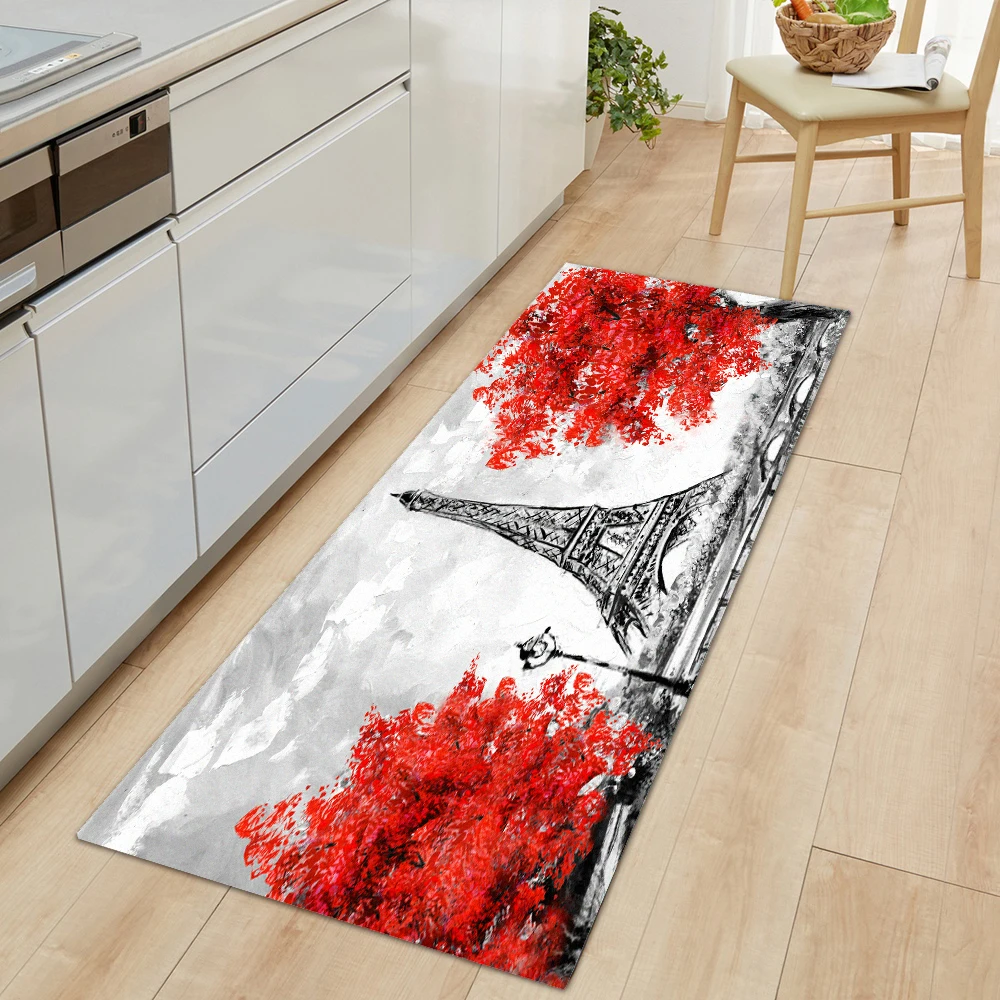 

Kitchen Mat Paris Tower Long Strip Non-Slip Entrance Doormat Fashion Modern Bedroom Home Floor Absorbent Bath Carpet Rug