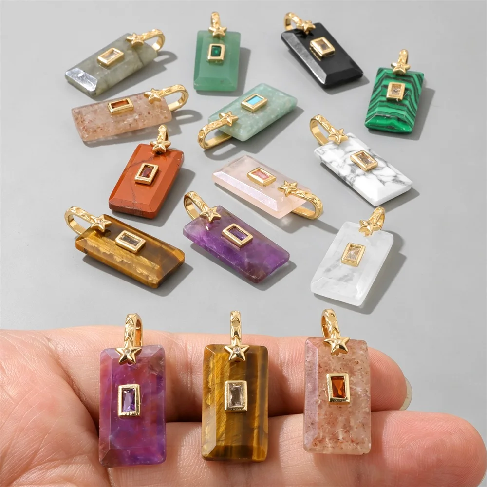 2PCS Natural Rectangle Stone Pendant 13x25MM Tiger Eye Clear Quartz Agat Charm For Jewelry Making DIY Earrings Necklace Bracelet