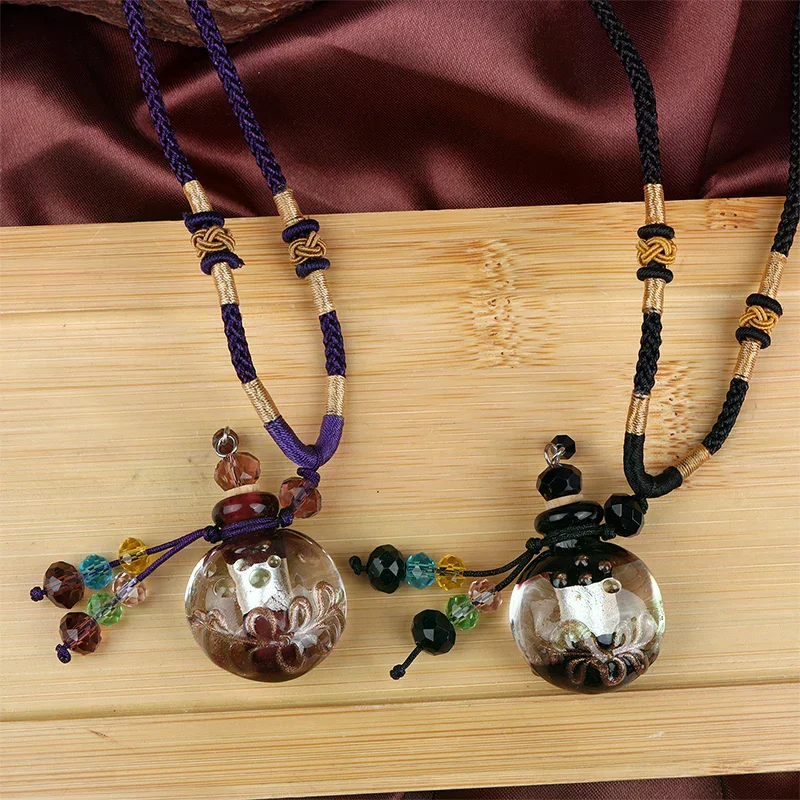 Portable Baroque Glass Perfume Bottle Necklace Hanging Decor Essential Oil Vials Aroma Bottle Jewelry Car Air Freshener Pendant