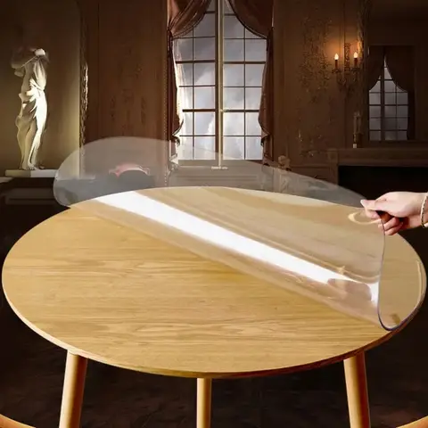 1PC Transparent PVC Round Table Carpet Waterproof Tablecloth Kitchen Pattern Table Cover Glass Soft Cloth Dining Table Mat