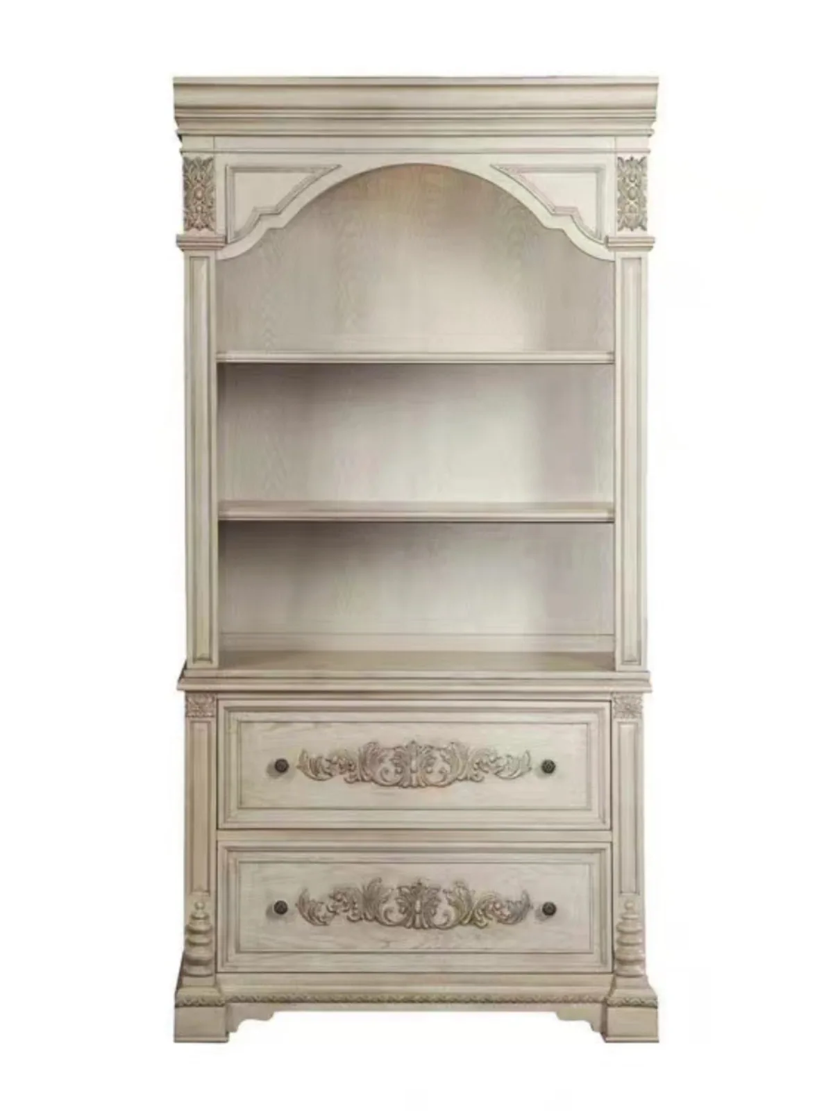 

Bookcase, solid wood, European-style carved living room bookshelves, old display shelves, shelves, French light luxury modern