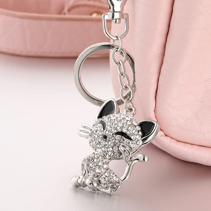 2017 pieces of crystal rhinestone charm women handbags metal key chain key ring pendant keychain YSK071 cat pack