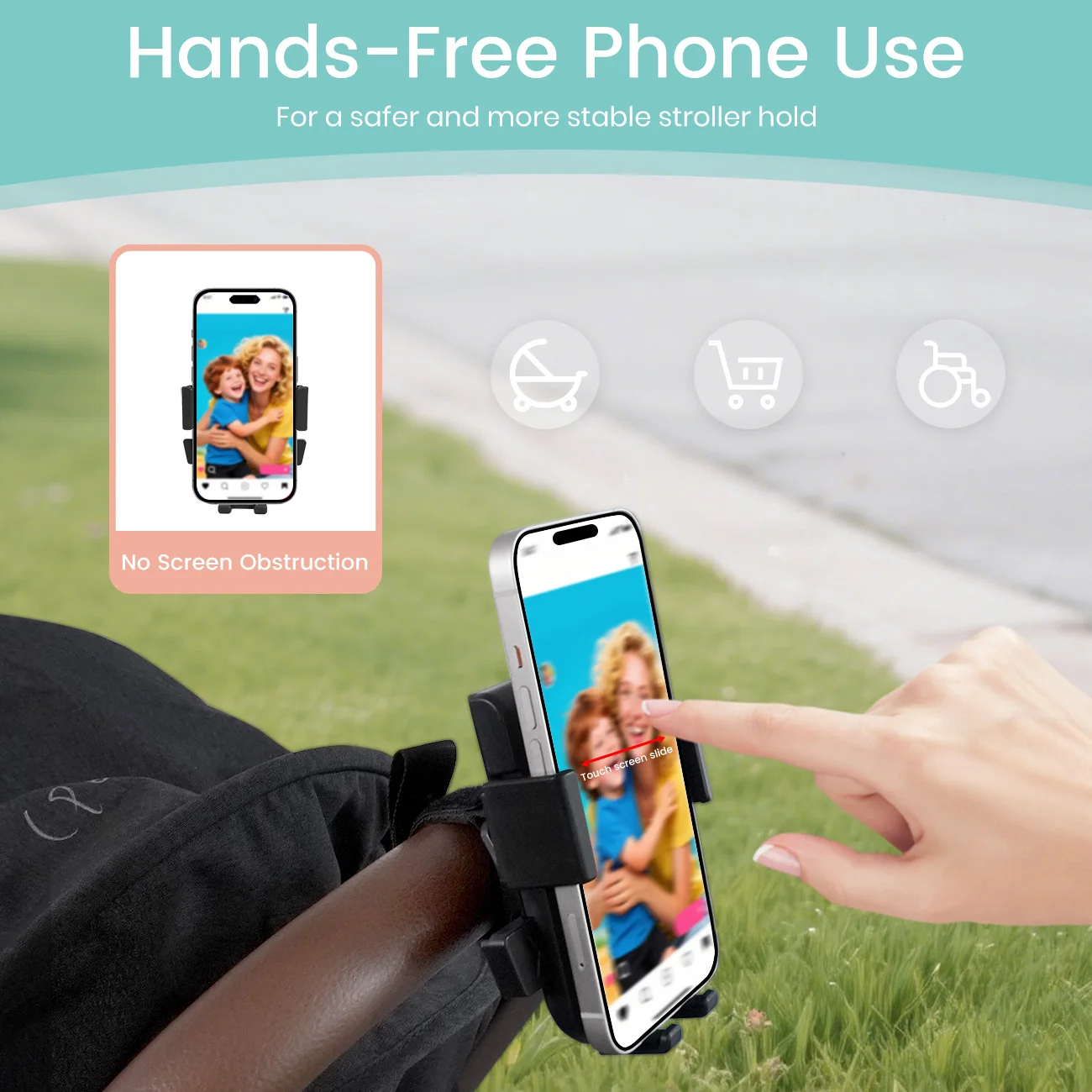 Baby stroller mobile phone stand, 360-degree rotating webbing type baby stroller wheelchair accessory installation stand