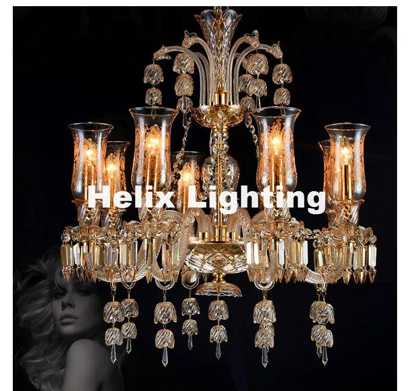 Free Shipping Newly Modern Champagne K9 Crystal Chandelier 6/8/12/15 Arms K9 Class A K9 Crystal Chandeliers AC E14 LED Lighting