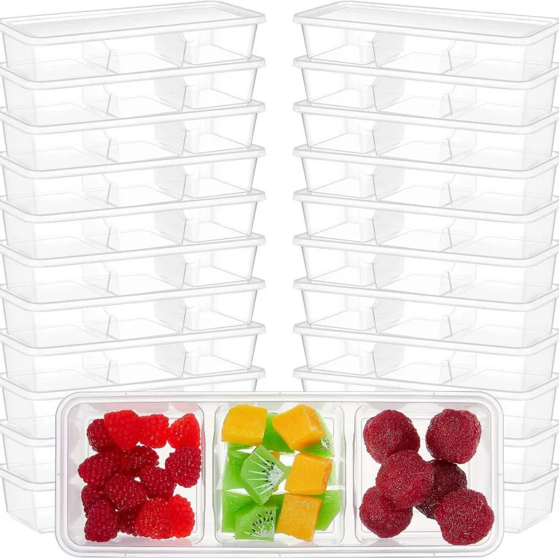 

【25-Count 3-Section Food Container】500ml reusable bento box, Japanese design for salads, sauces & meal prep