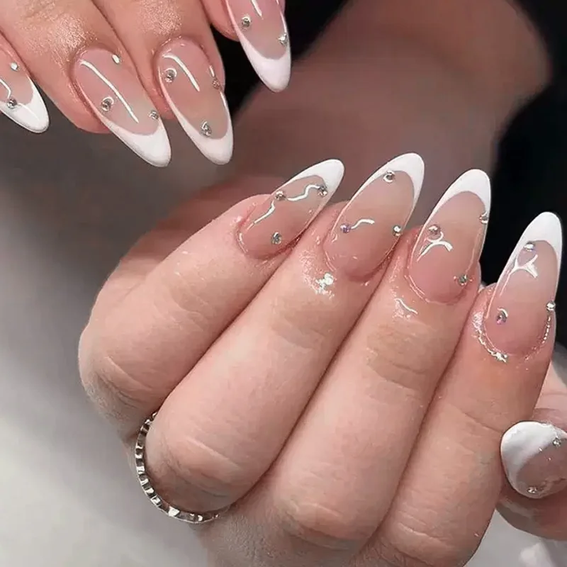 3D étincelle strass sirène perle portable faux ongles couverture complète presse sur ongles femmes Salon faux ongles uñas postizas ongles conseils