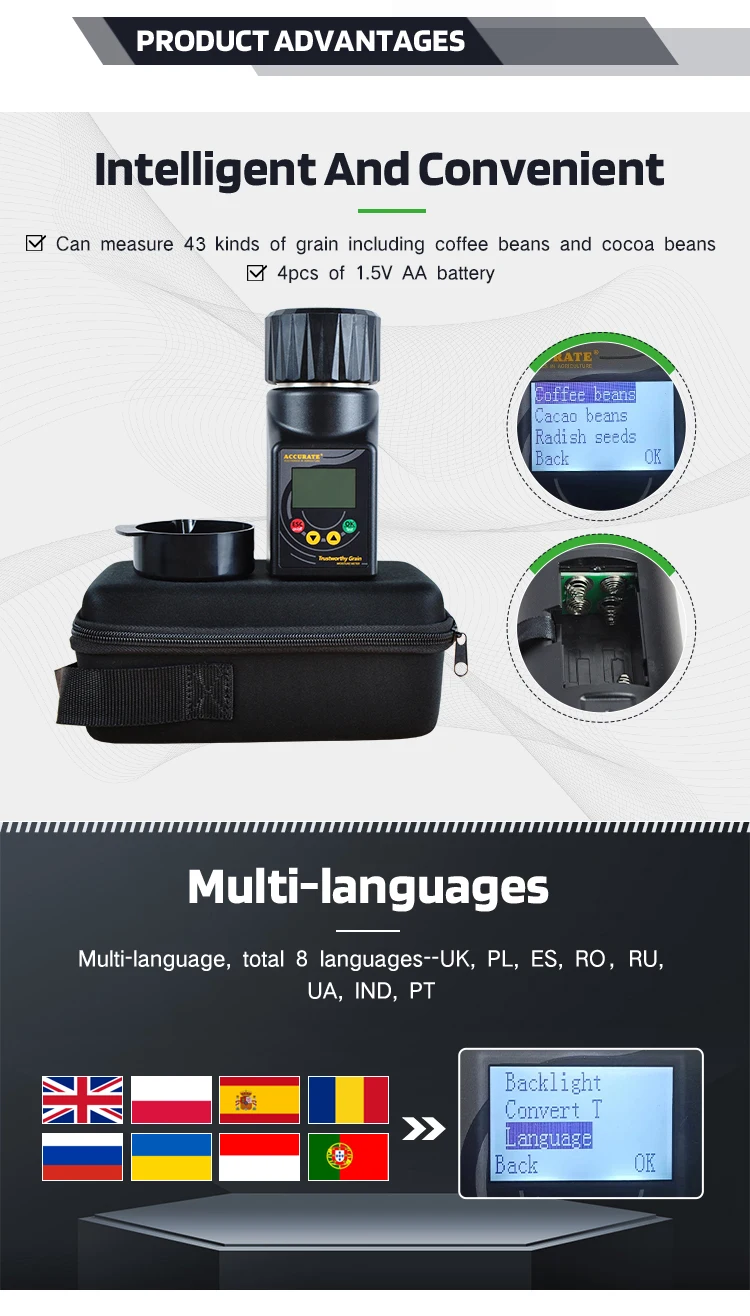SKZ B-2pro Intelligentes Feuchtigkeitsmessgerät mit acht Sprachen, Feuchtigkeitsmessgerät für Kaffeebohnen, Mais, Sojabohnen und Cashewnüsse – Detail 3