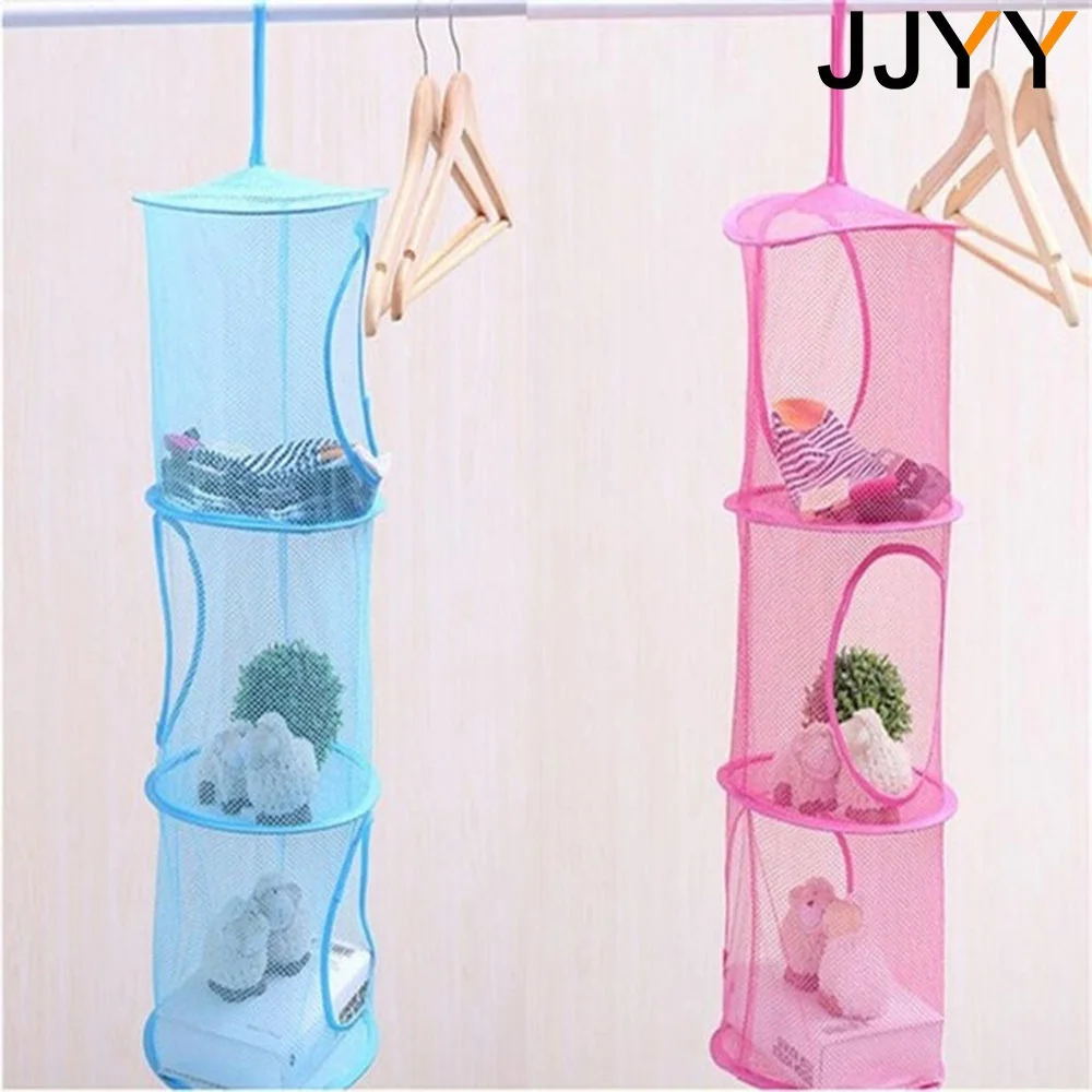 JJYY Net Hanging Multi-layer Storage Hanging Cage Cylindrical Storage Hanging Bag Wall Door Closet Organizers Kid Toy Basket 1PC