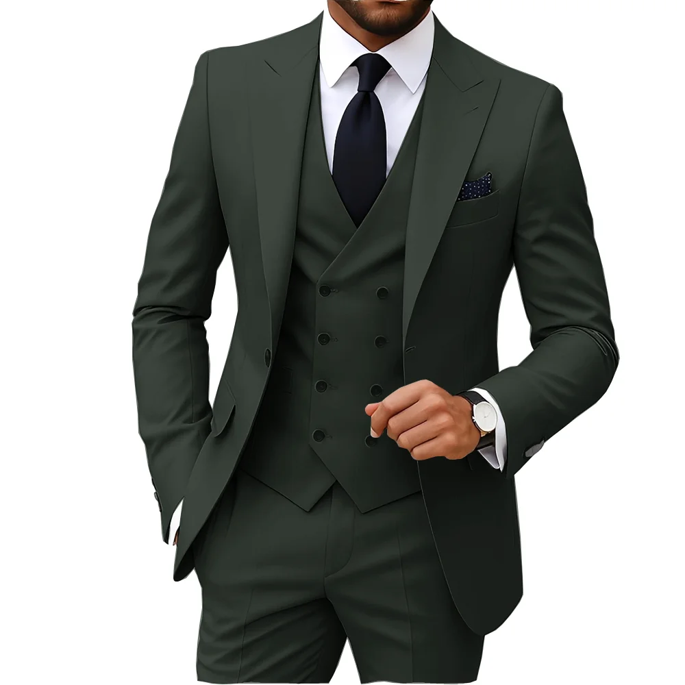 Men's Suits Regular Fit 3 Pieces Double Breasted Formal Business Tuxedos Blazer Vest Pants for Wedding Grooms