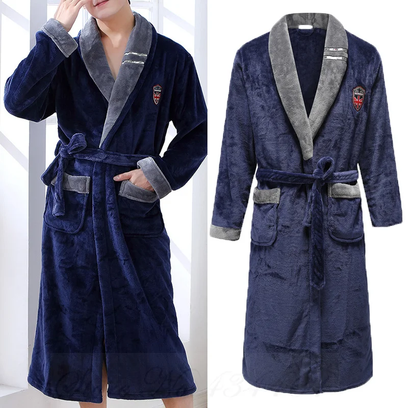 Men's Thick Flannel Robe Winter Sleepwear