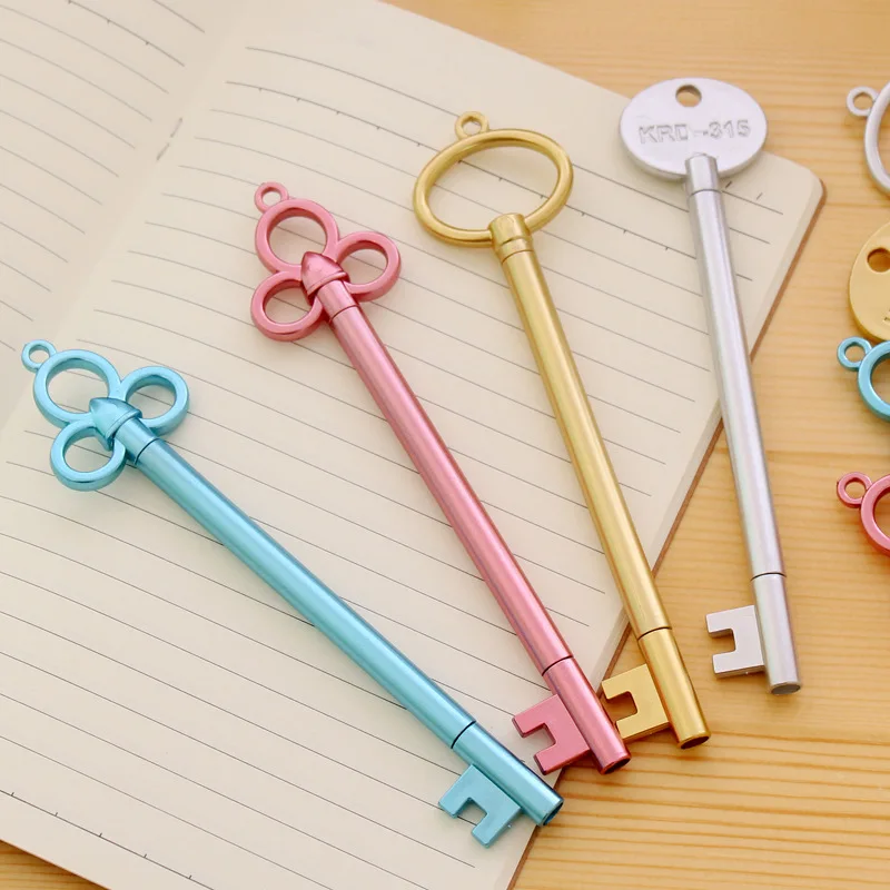 

50PCS Korean creative student stationery fountain pen retro gold key Rollerball pen metal texture black signature pen
