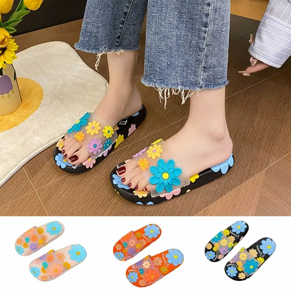 

Cartoon Anti Slip Flower Slippers PVC Soft Soled Flat Slippers Women Beachwear Shoes Flower Slides Sandals Bathroom