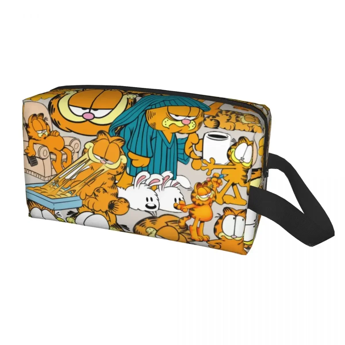 Manga Garfields Cartoon Anime Cat Pattern Travel Cosmetic Bag Women Toiletry Makeup Organizer Lady Beauty Storage Dopp Kit