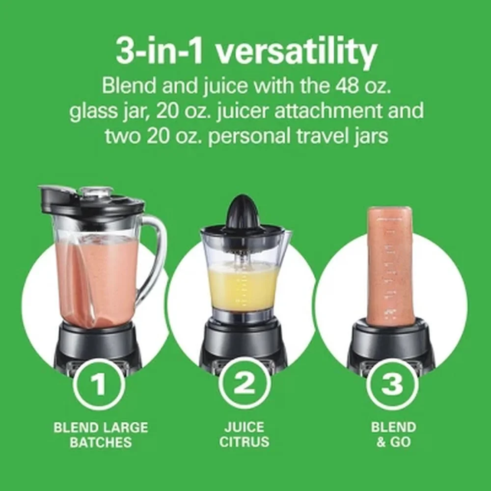 3 in 1 Blender Juicer System 5 Speed Smoothie Maker Citrus Juicer Glass Jar Personal Travel Jars Dishwasher Safe