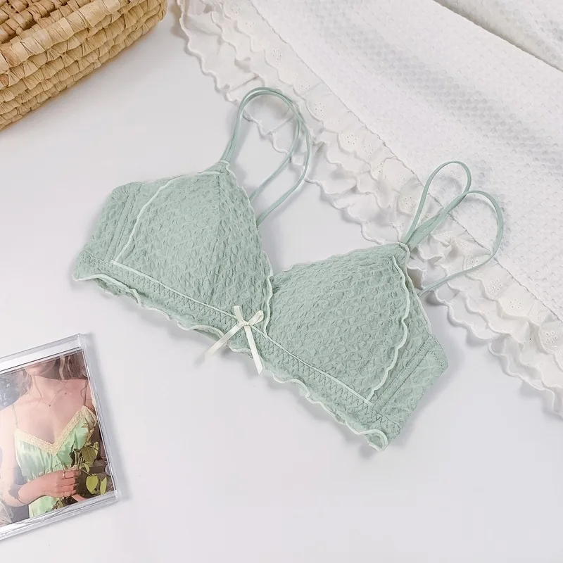 French Triangle Cup Small Chest Push up Adjustable Underwear Thin Suit Wireless Thin Non-Trace Bra image 3