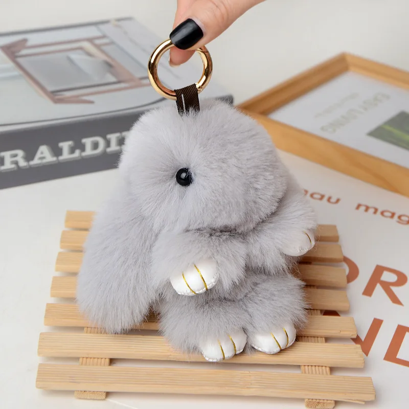 Fluffy Imitate Rabbit Fur Ball Pompon Bunny Keychain For Girls Bag Ornament Car Mirror Hang Pendant Key Chain