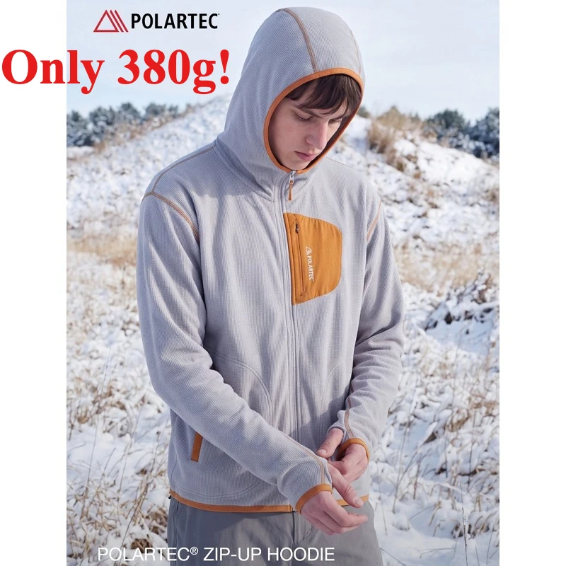 Ultra-Light 380g Polartec Fleece Jacket - Men's High-Performance Breathable Hooded Zip-Up for Hiking & Winter Sports
