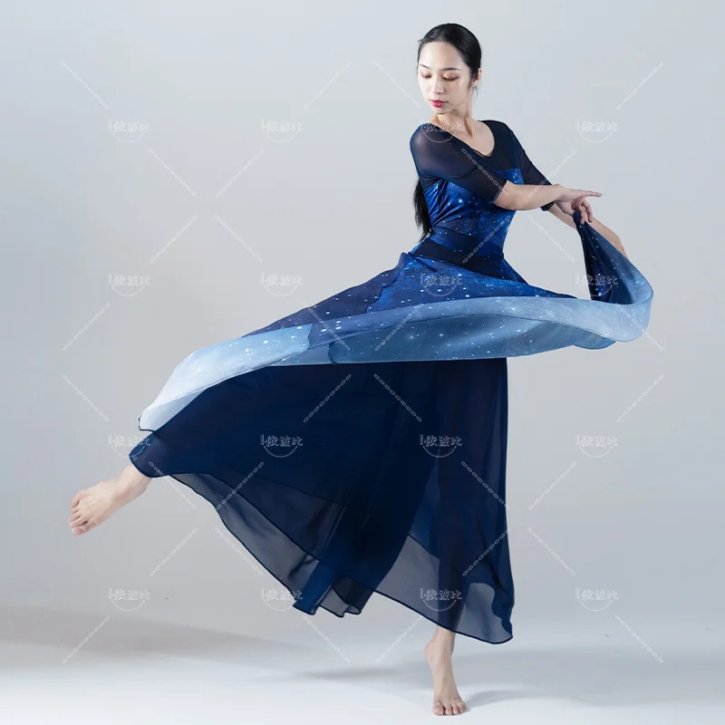 Modern Dance Long Dress Set Water Gauze Skirt Luxury Oriental Dance Stage Performance Costume Vestuario Baile Moderno Adulto