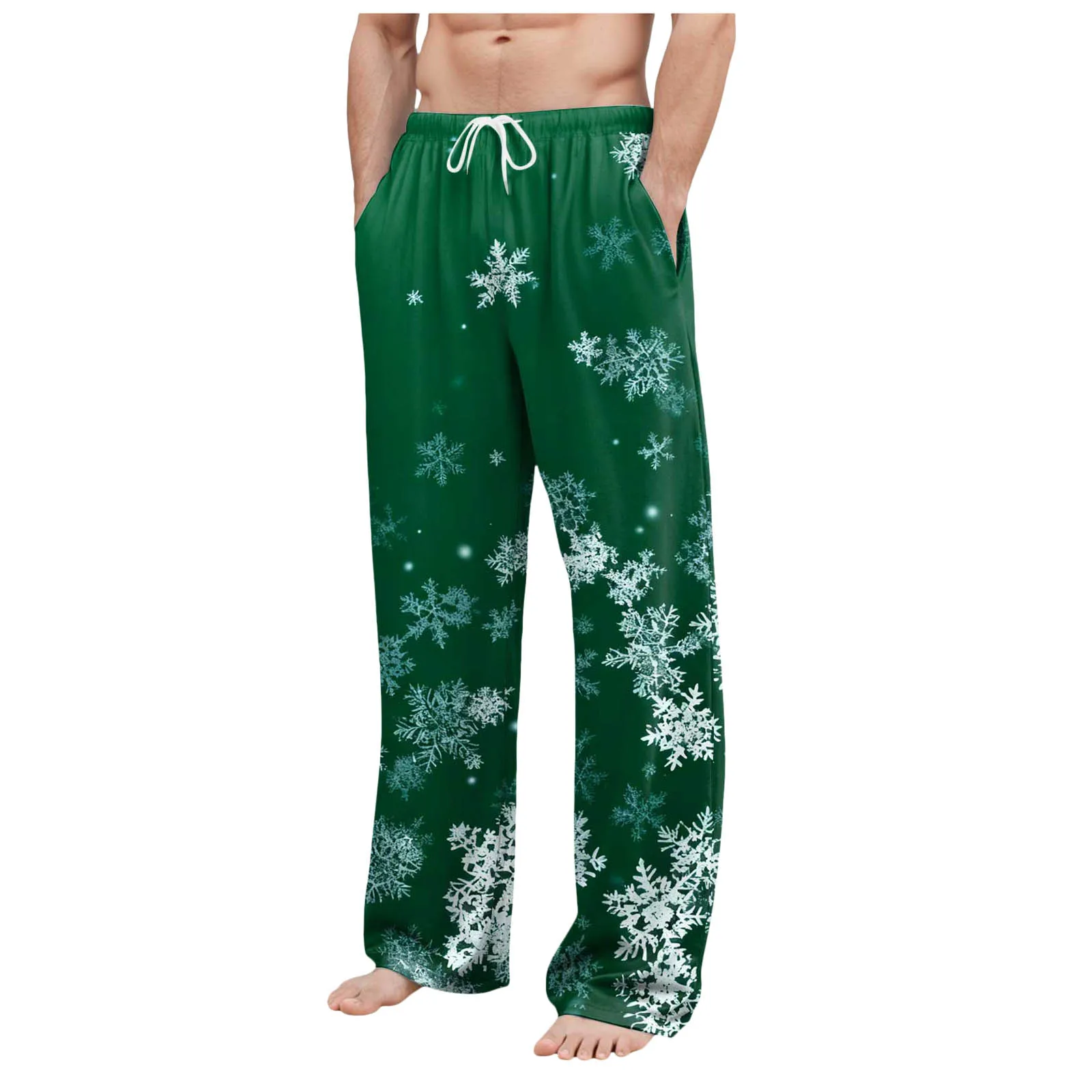 

Men's Festive Christmas Sleepwear Men's Straight Casual Pants Christmas Vacation Soft Straight Leg Sleepwear with Holiday Print