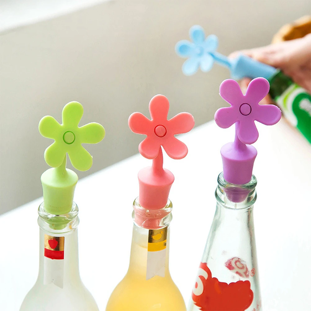 

8pcs Silicone Wine Stopper Bottle Cap Whisky Beverage Flower Silica Gel Stoppers Assorted Air Tight Seal Prolong Preserve Opened