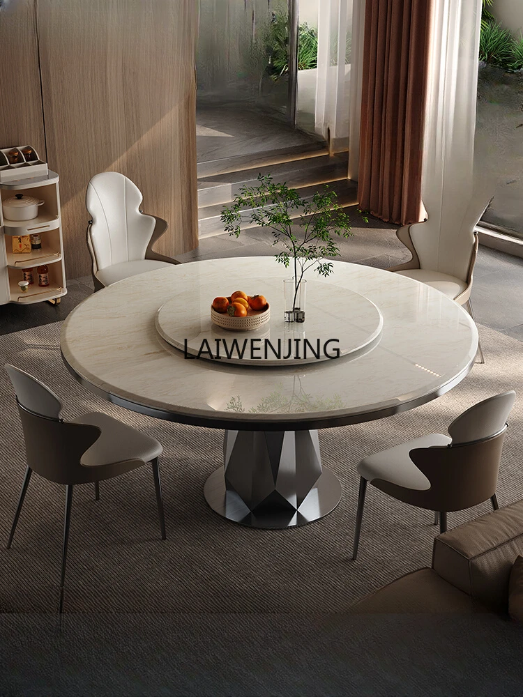 MJY marble light luxury high-end with turntable table and chair combination natural microcrystalline stone dining table