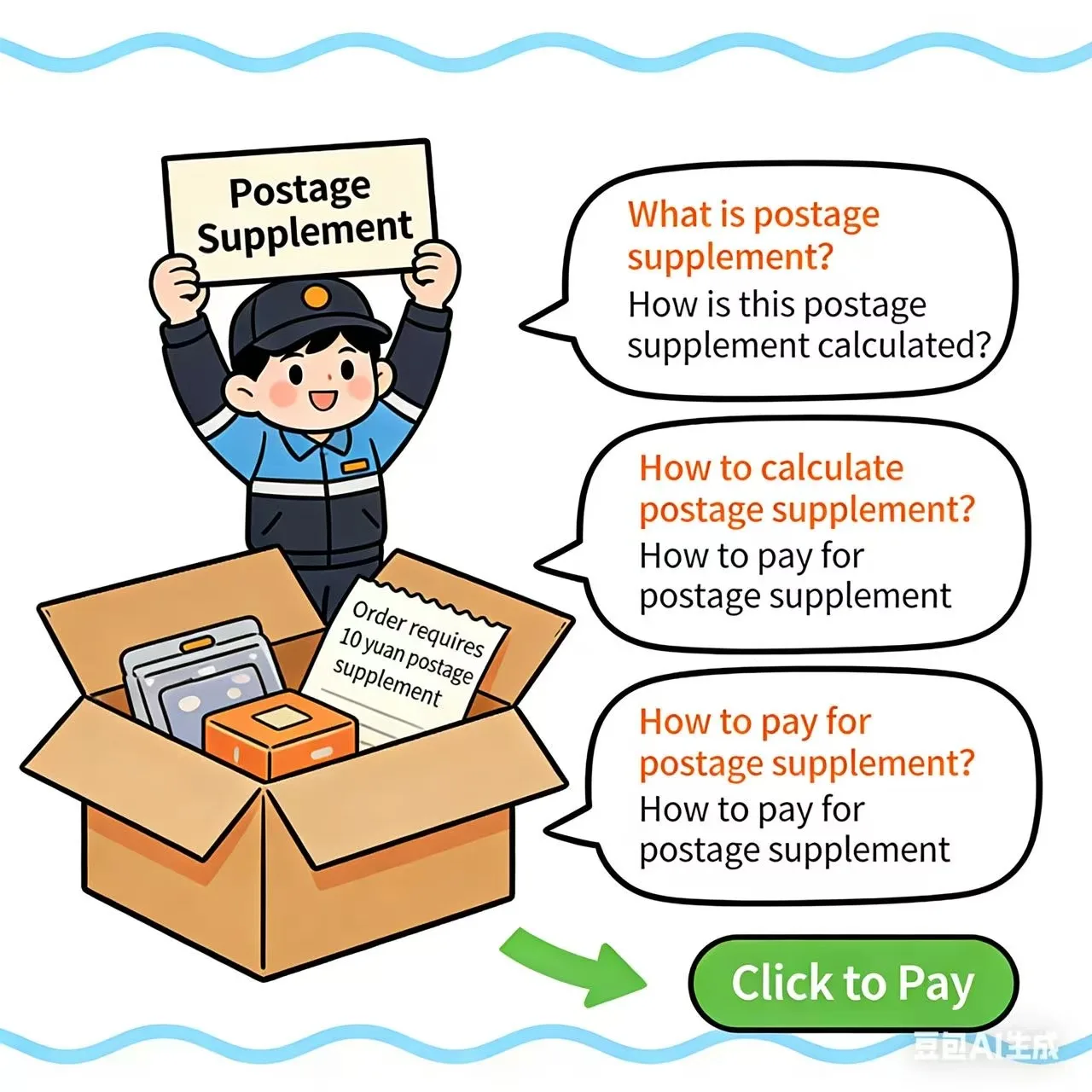 Additional postage or price difference of goods