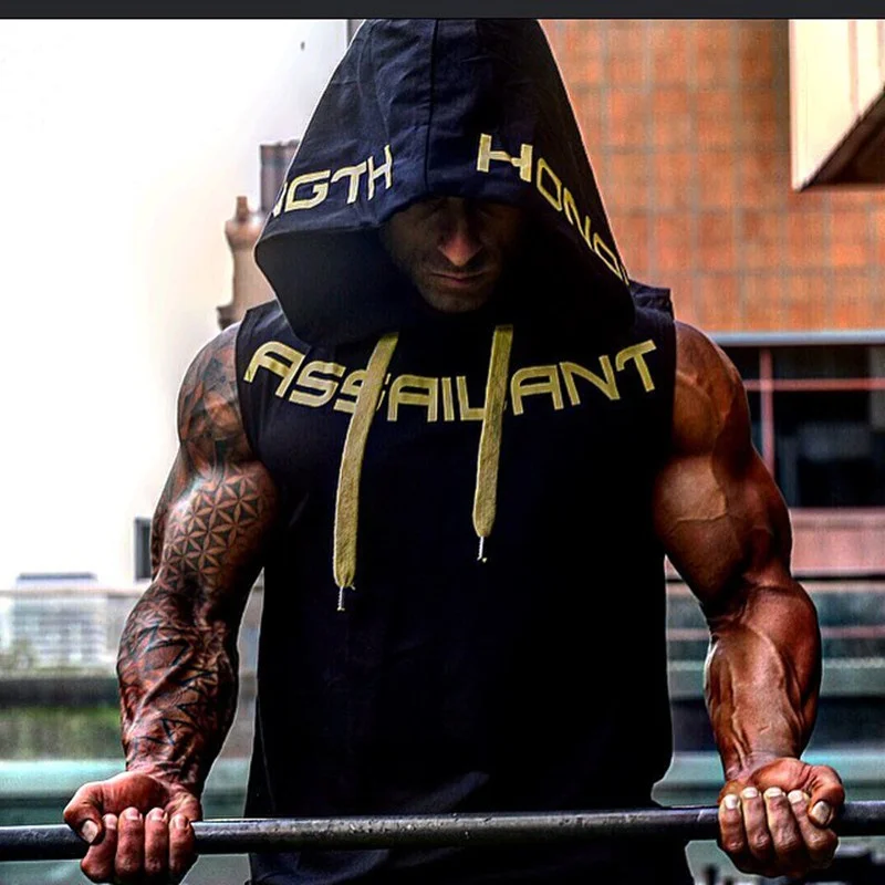 Men Tank Tops Gym Clothing Fitness Sleeveless Hoodies Vests Cotton Singlets Men Joggers Vest Bodybuilding Casual Clothing image 2