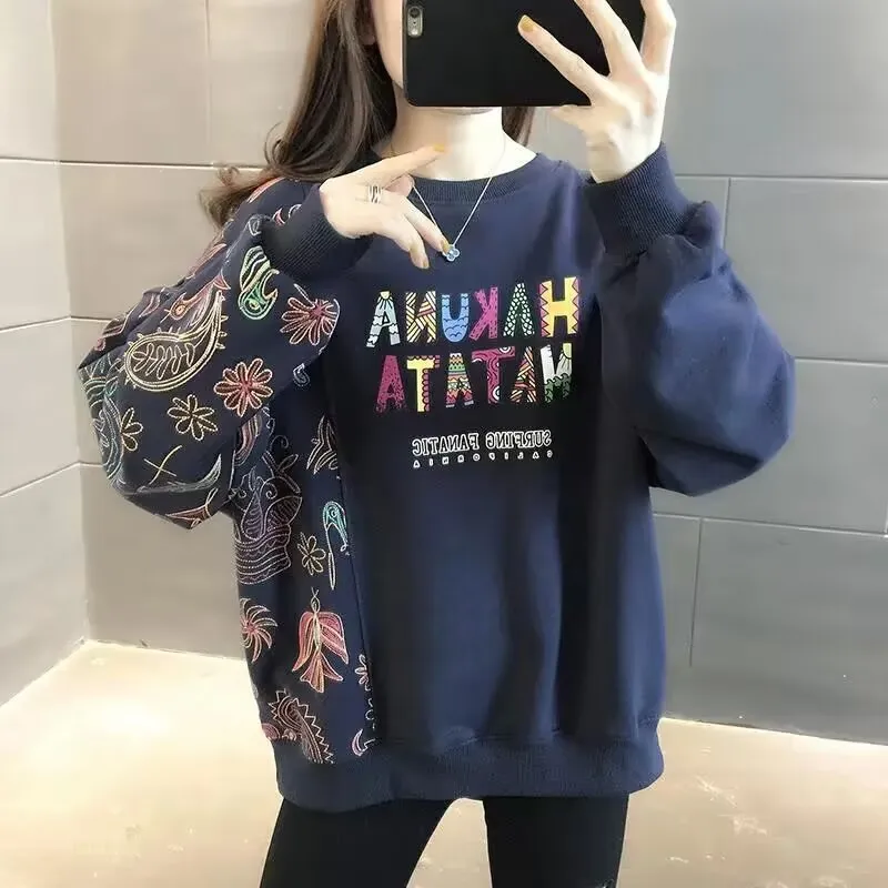 Women's Printed Sweatshirt 2025 Fashion Woman Spring Autumn Long Sleeve T-shirt Students Korean Style Casual Hoodie Base Shirt