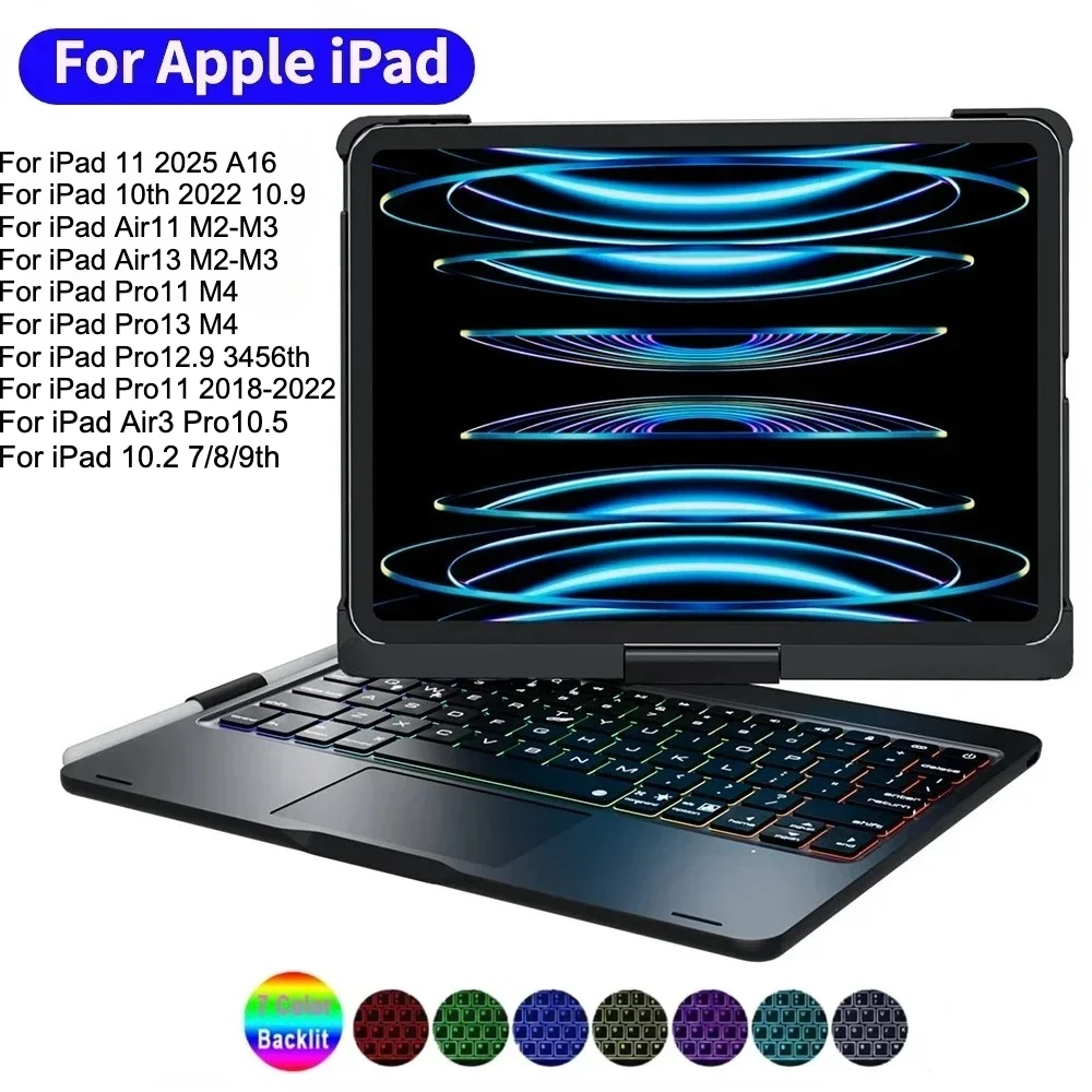 

360° Rotatable Backlit Keyboard Cover For iPad Pro12.9 11 iPad10.2 7/8/9/10th Air11 13 2024 M2, iPad Cover Air4 5 Magic Keyboard
