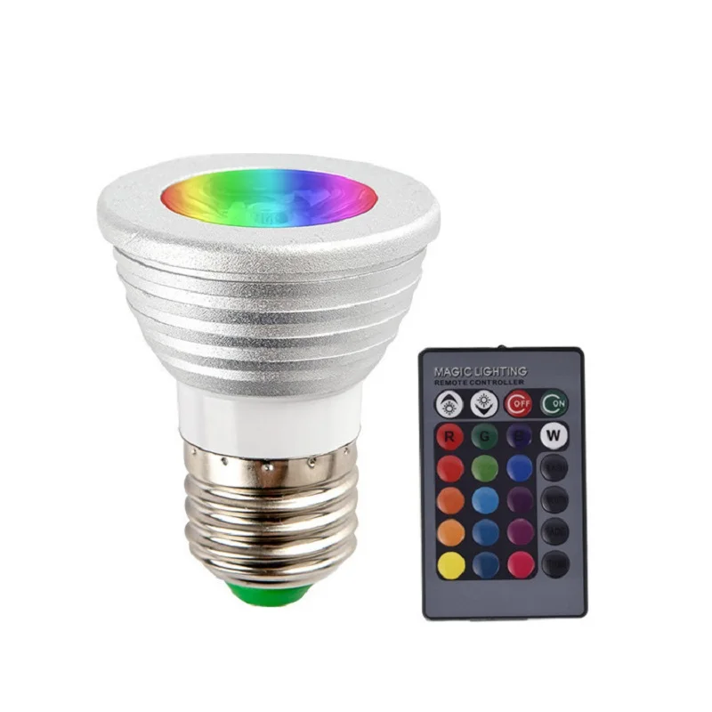 5 واط RGB لمبة LED متعدد الألوان لمبة E27 85-265 فولت الإضاءة المنزلية عكس الضوء 24 مفتاح التحكم عن بعد مصباح ذكي مصباح لتهيئة الجو