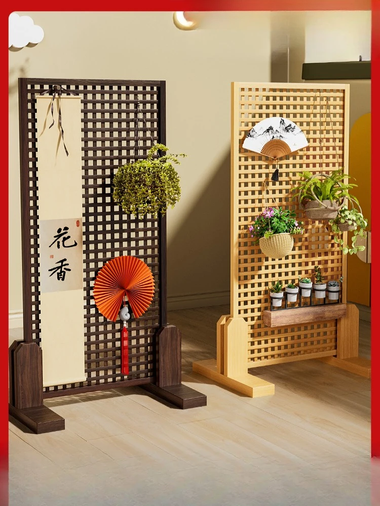 Solid wood mesh shelf floor-to-ceiling living room wall wood works display rack pendant photo frame storage jewelry