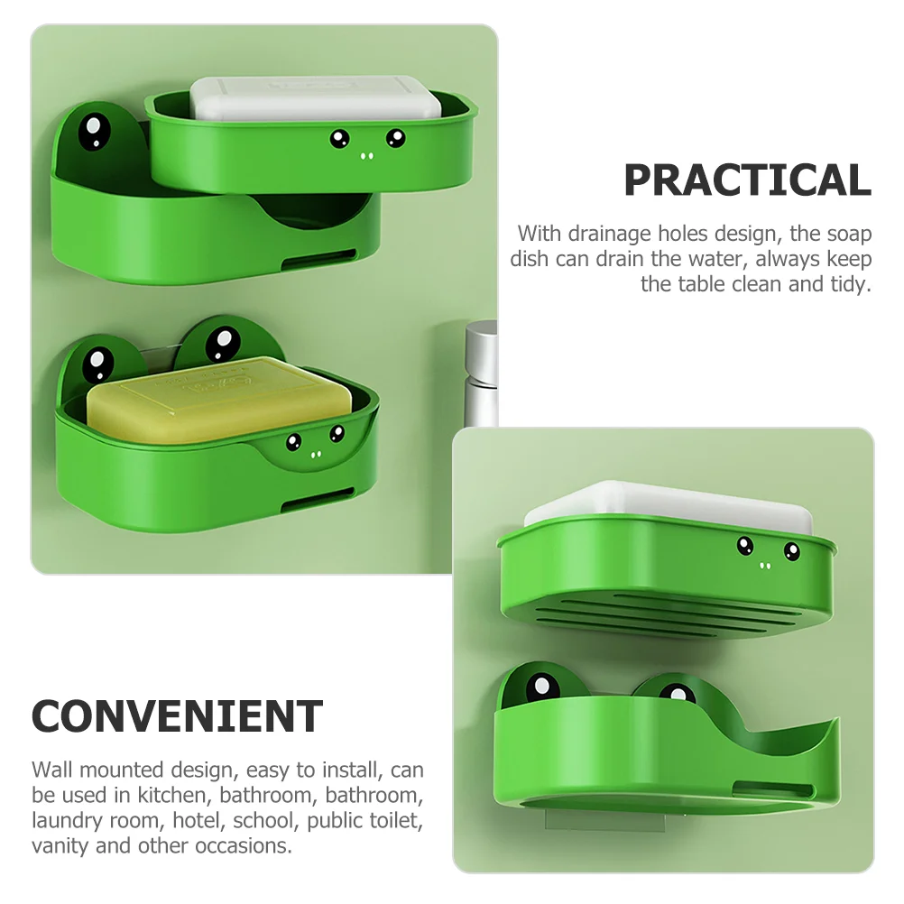 2pcs Soap Holder Shower Wall Mounted Draining Soap Dish Frog Shape Shower Soap Container Bathroom Soap Dish