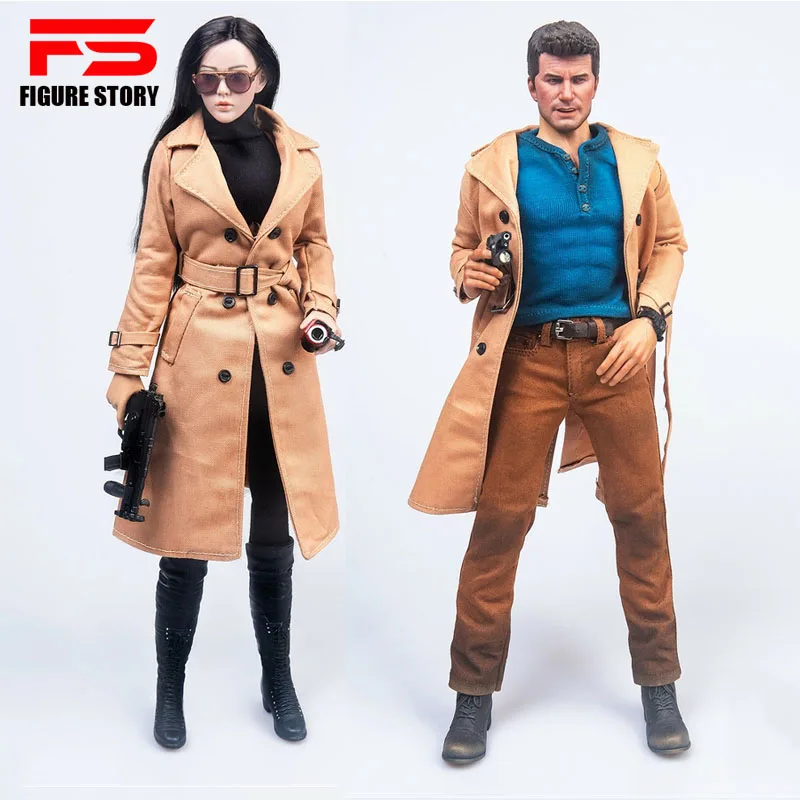 IN STCOK TYM144 1/6 Scale female male body model clothes khaki Long coat overcoat khaki trench coat