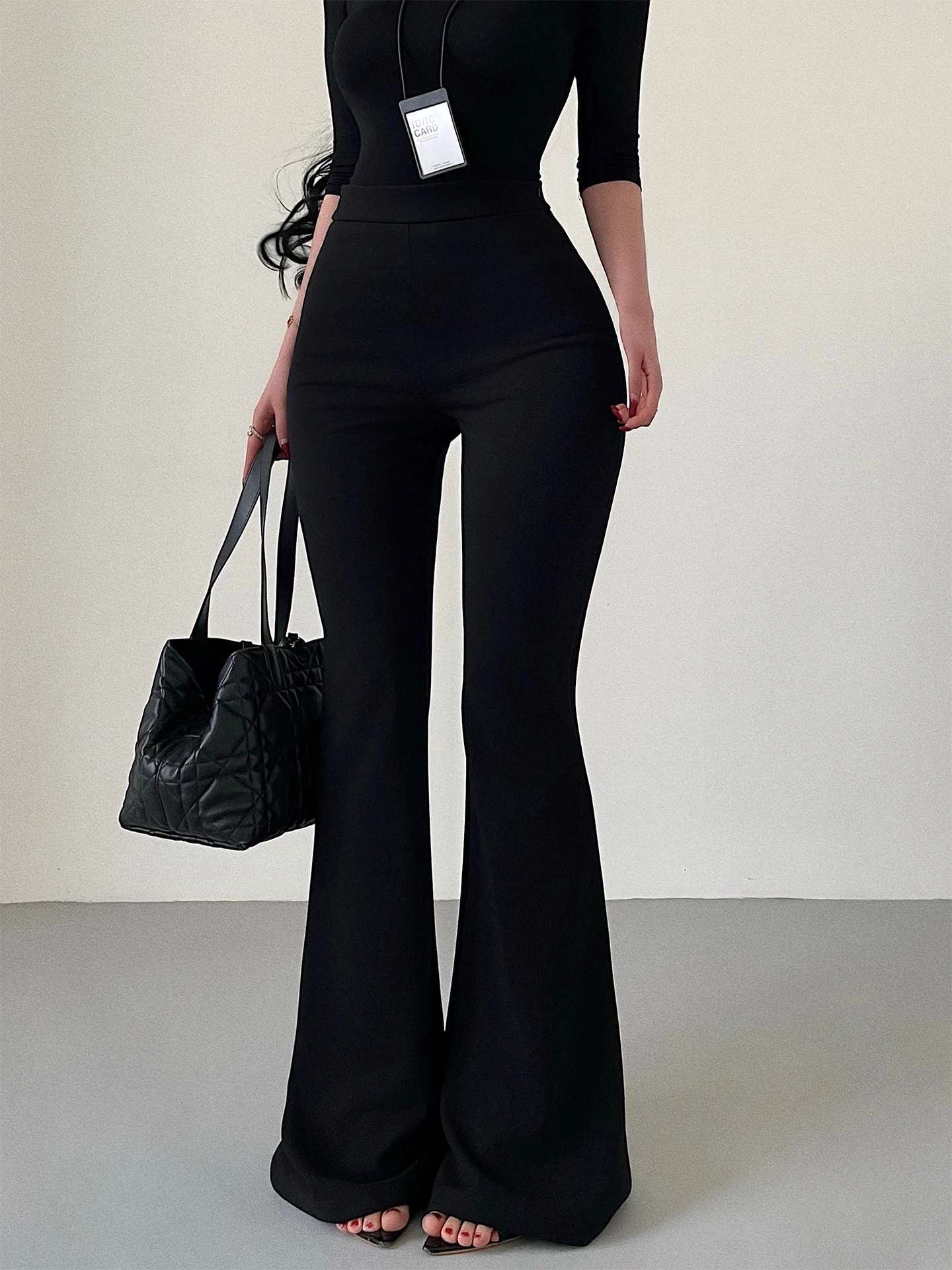 

Korean Style High Waist Bell Bottom Pants Long Casual Trousers Leg Lengthening Effect Ladylike Floor Length Wide Leg Pants