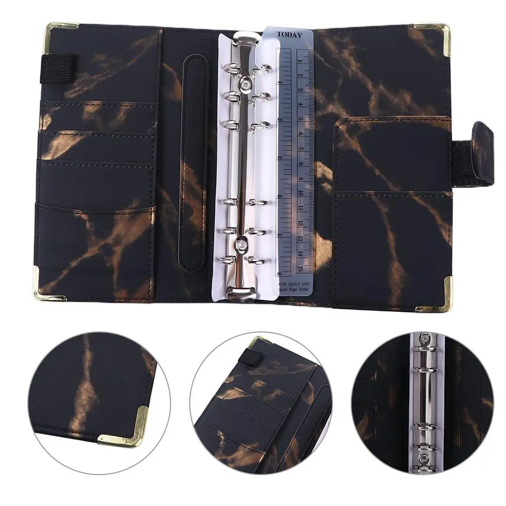 Faux Leather A6 Marble Notebook Binder Budget Planner Organizer With 6 Ring Binder Cover for Budgeting Zipper Envelope