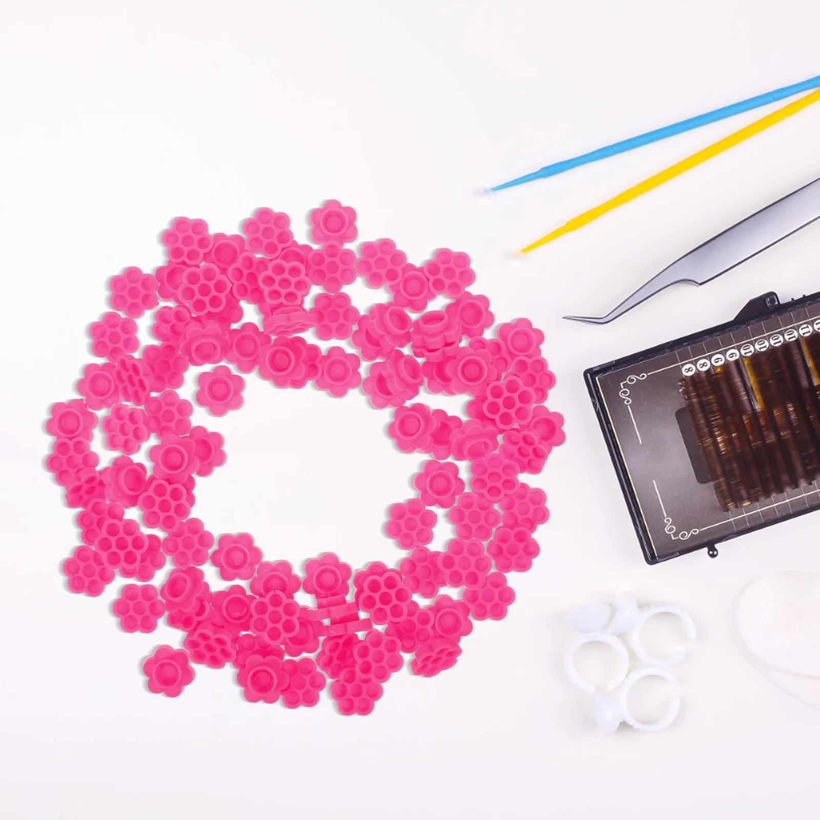 

100 Pcs Cups Disposable Plastic Eyelash Extension Supplies Flower Shaped Lash Extension Glue Cups Glue Holders