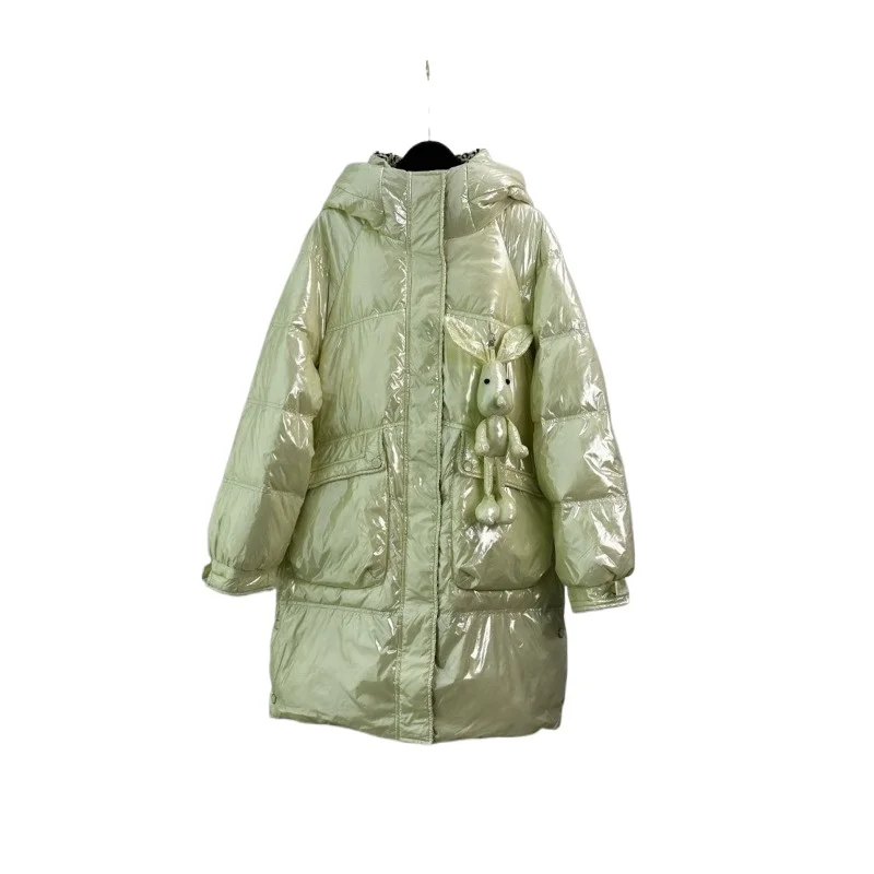 

New No-wash Parkas Jacket Korean Version Bright Face Thickened Medium Long Warm Fashion Hooded Fall Winter Cotton-padded Clothes