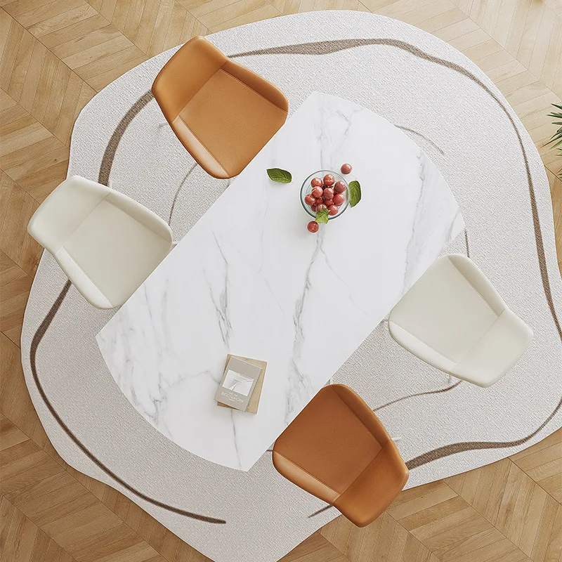 Rock slab dining table and chair combination modern simple light luxury white cream style small apartment folding retractable