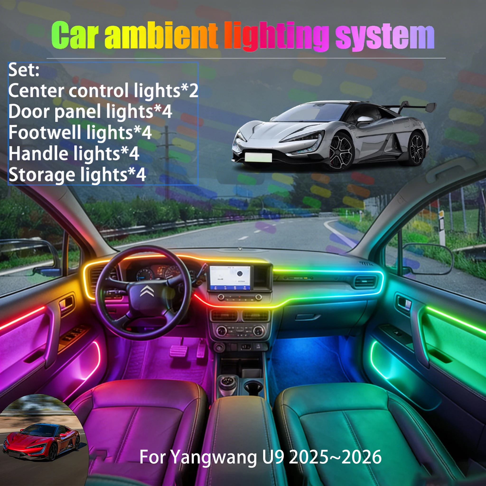 

Для Yangwang U9 2025~2026: Комплект светодиодной подсветки салона и багажника 2/18 в 1, USB RGB, с эффектом бегущей строки, автозапчасти