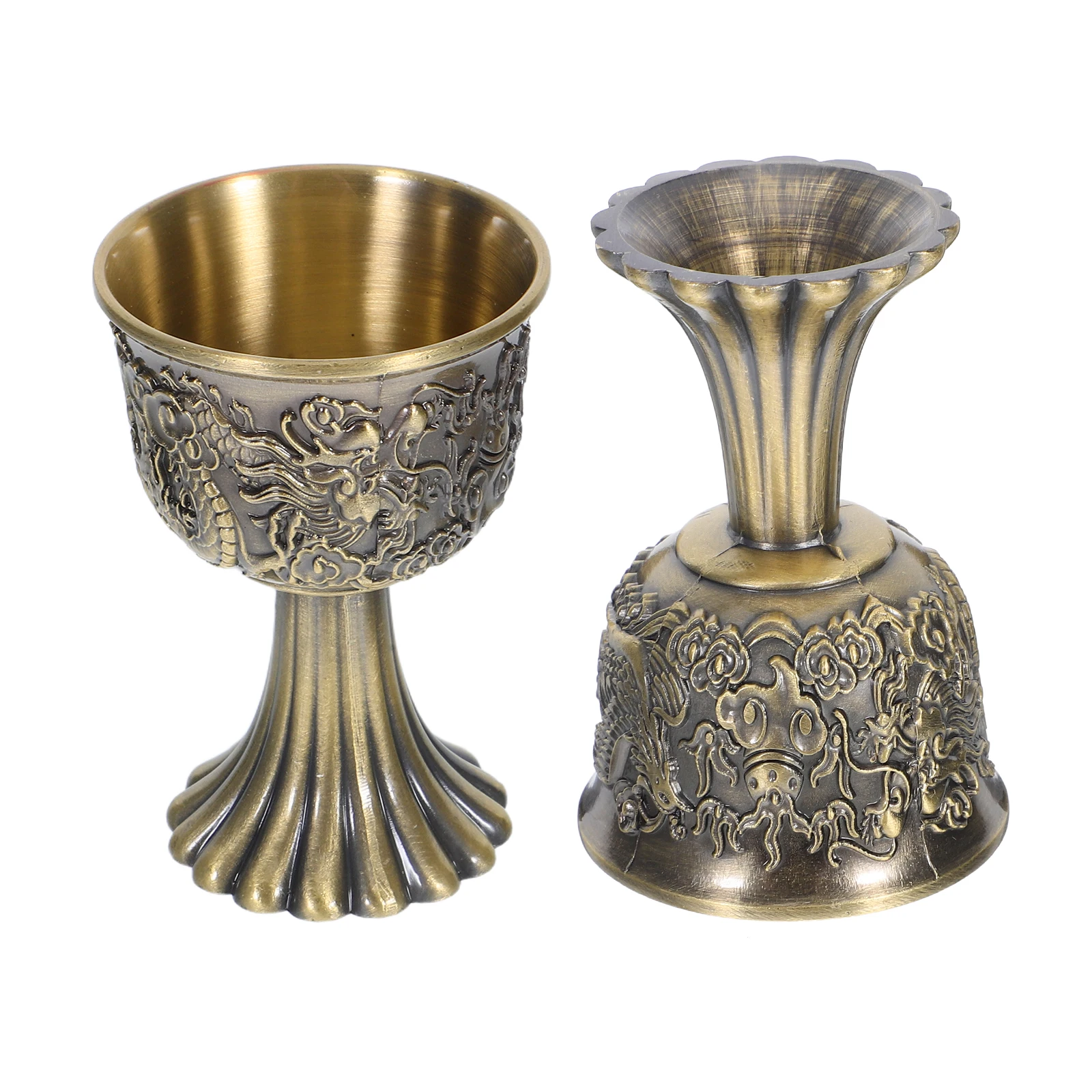 

2 Pcs Retro Dragon Phoenix Glass Goblet Cup Vintage Medieval Zinc Alloy Decorative Elegant Party Kitchen Barware
