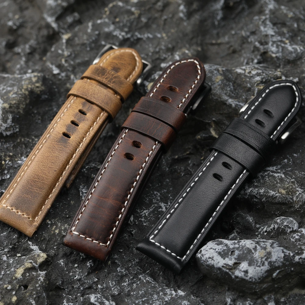 Handmade Top layer Cowhide Strap 20MM 22MM 24MM 26MM Brown Black Vintage Men Strap, Compatible For Mechanical Watch Accessor